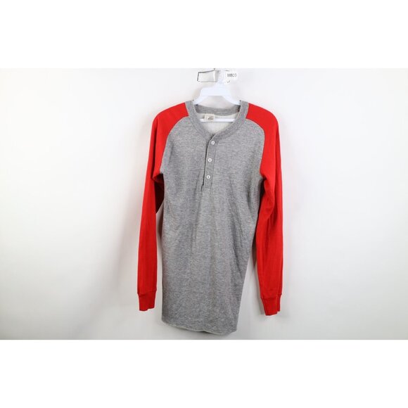 Vintage 70s Mens Large Blank Double Wall Thermal Knit Raglan Henley T-Shirt USA
